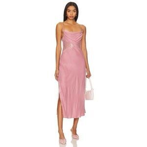 NWT For Love & Lemons Cowl Neck Lace Trim Ruby Slip Midi Dress Mauve Small $189